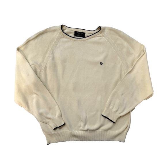 Vintage 80s Christian Dior Monsieur Sweater Mens Medium Cream Made USA Logo - Picture 1 of 12